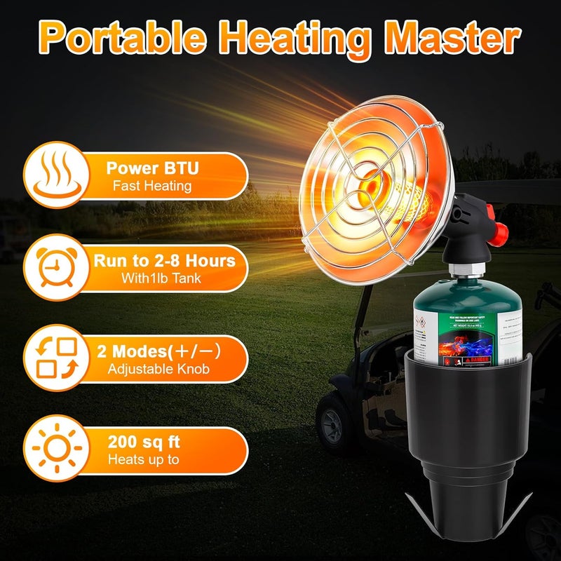 LOFUKI Golf Cart Heater, Portable Propane Heater with Cup Holder Fits Most Golf Cart Accessories Car, Safe Camping Tent Heaters Cordless with Electronic Ignition, Control Valve, Winter outdoor Heating Helper - Image 2